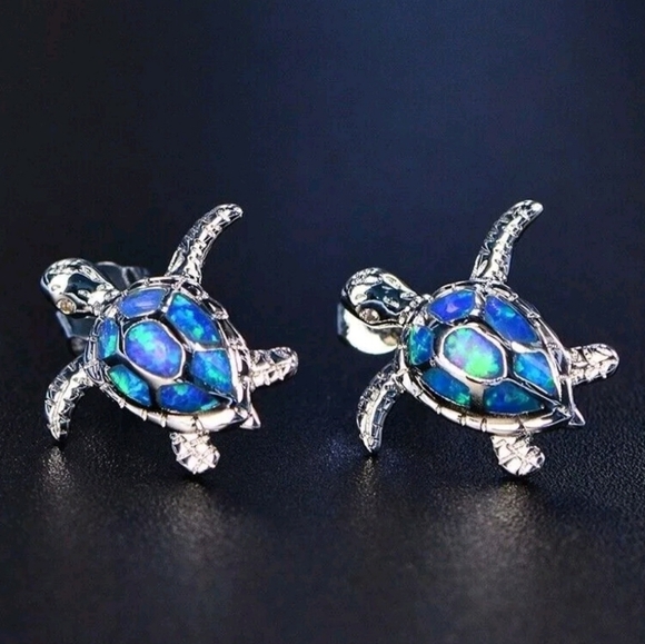 Blue Turtle Earrings - Picture 1 of 1